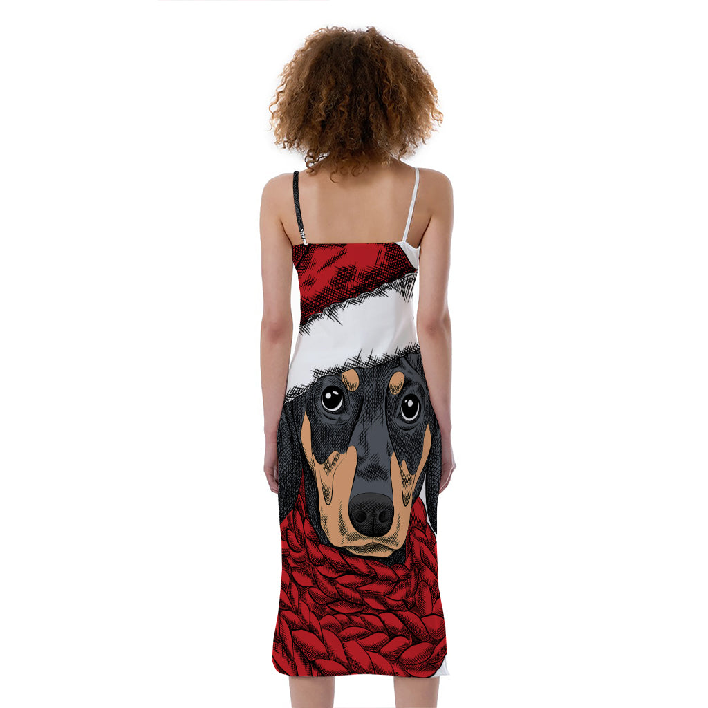 Christmas Santa Dachshund Print Slim Fit Midi Cami Dress