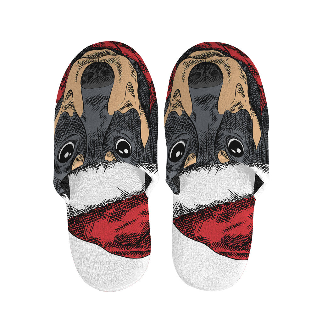 Christmas Santa Dachshund Print Slippers