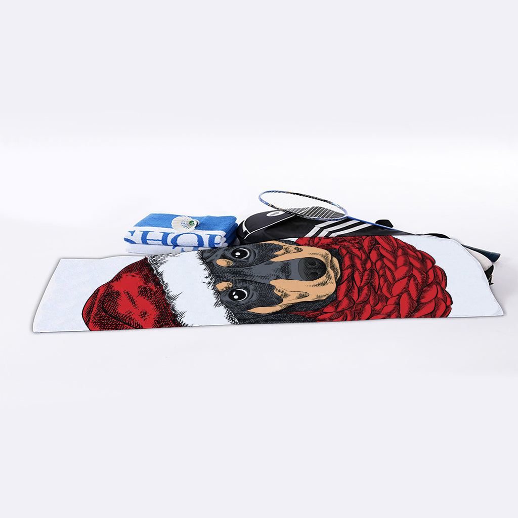 Christmas Santa Dachshund Print Sports Towel