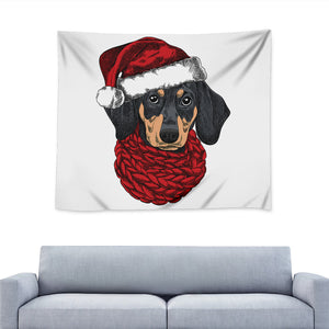 Christmas Santa Dachshund Print Tapestry