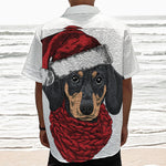 Christmas Santa Dachshund Print Textured Short Sleeve Shirt