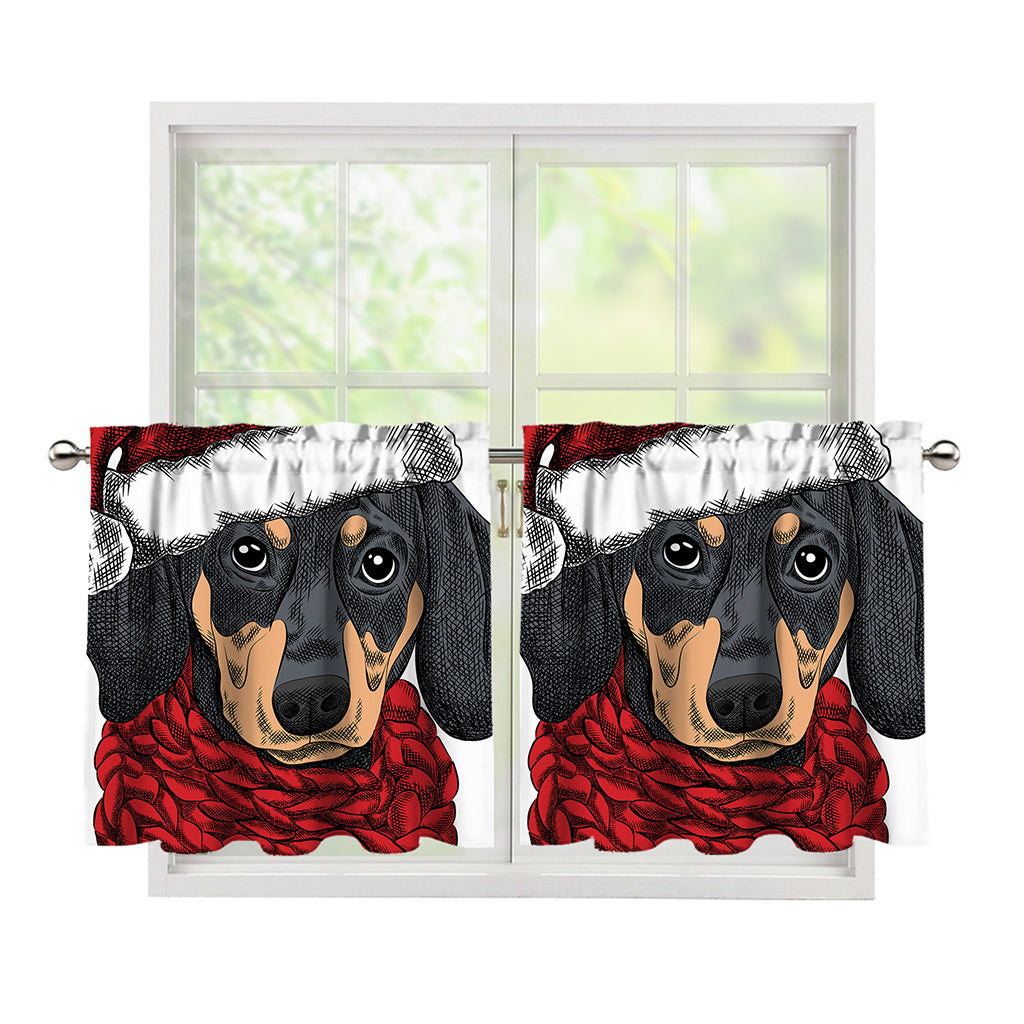 Christmas Santa Dachshund Print Tier Curtains