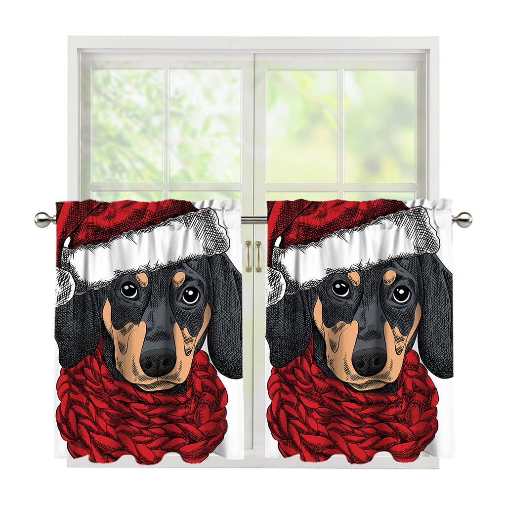 Christmas Santa Dachshund Print Tier Curtains