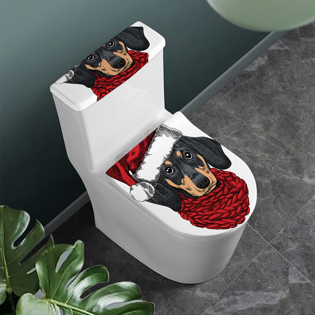 Christmas Santa Dachshund Print Toilet Lid And Tank Cover Set