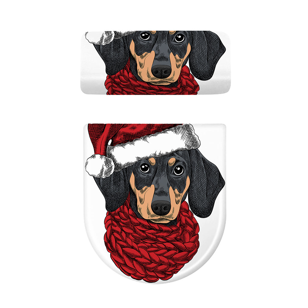 Christmas Santa Dachshund Print Toilet Lid And Tank Cover Set