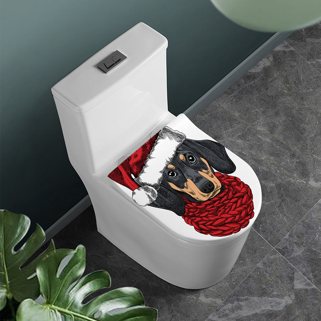 Christmas Santa Dachshund Print Toilet Lid Cover