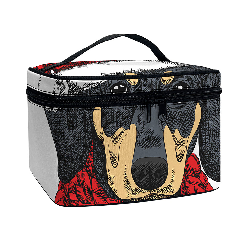 Christmas Santa Dachshund Print Travel Makeup Bag