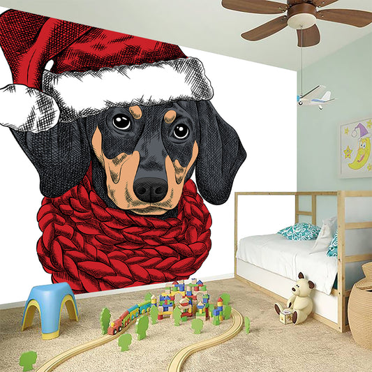 Christmas Santa Dachshund Print Wall Sticker