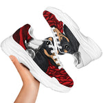 Christmas Santa Dachshund Print White Chunky Shoes