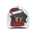 Christmas Santa Dachshund Print White Mesh Trucker Hat
