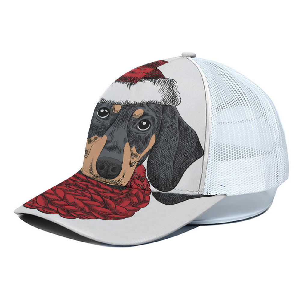 Christmas Santa Dachshund Print White Mesh Trucker Cap