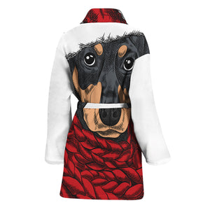 Christmas Santa Dachshund Print Women's Bathrobe