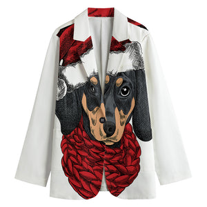 Christmas Santa Dachshund Print Women's Blazer