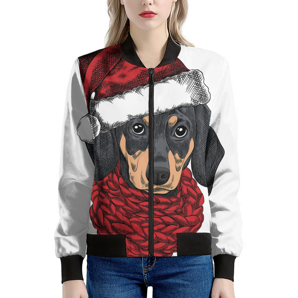 Christmas Santa Dachshund Print Women's Bomber Jacket