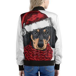 Christmas Santa Dachshund Print Women's Bomber Jacket