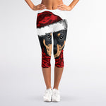 Christmas Santa Dachshund Print Women's Capri Leggings