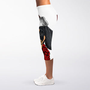 Christmas Santa Dachshund Print Women's Capri Leggings