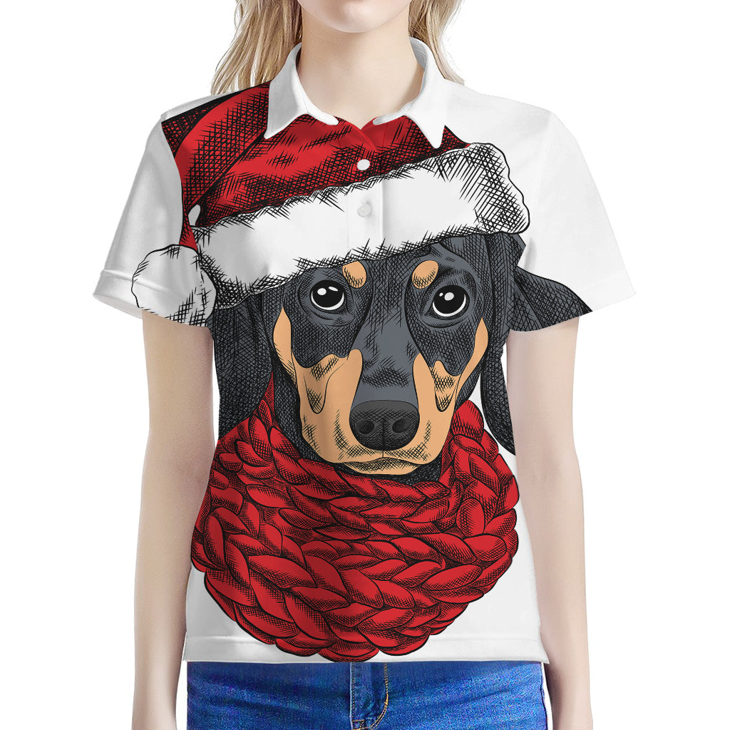 Christmas Santa Dachshund Print Women's Polo Shirt