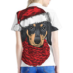 Christmas Santa Dachshund Print Women's Polo Shirt