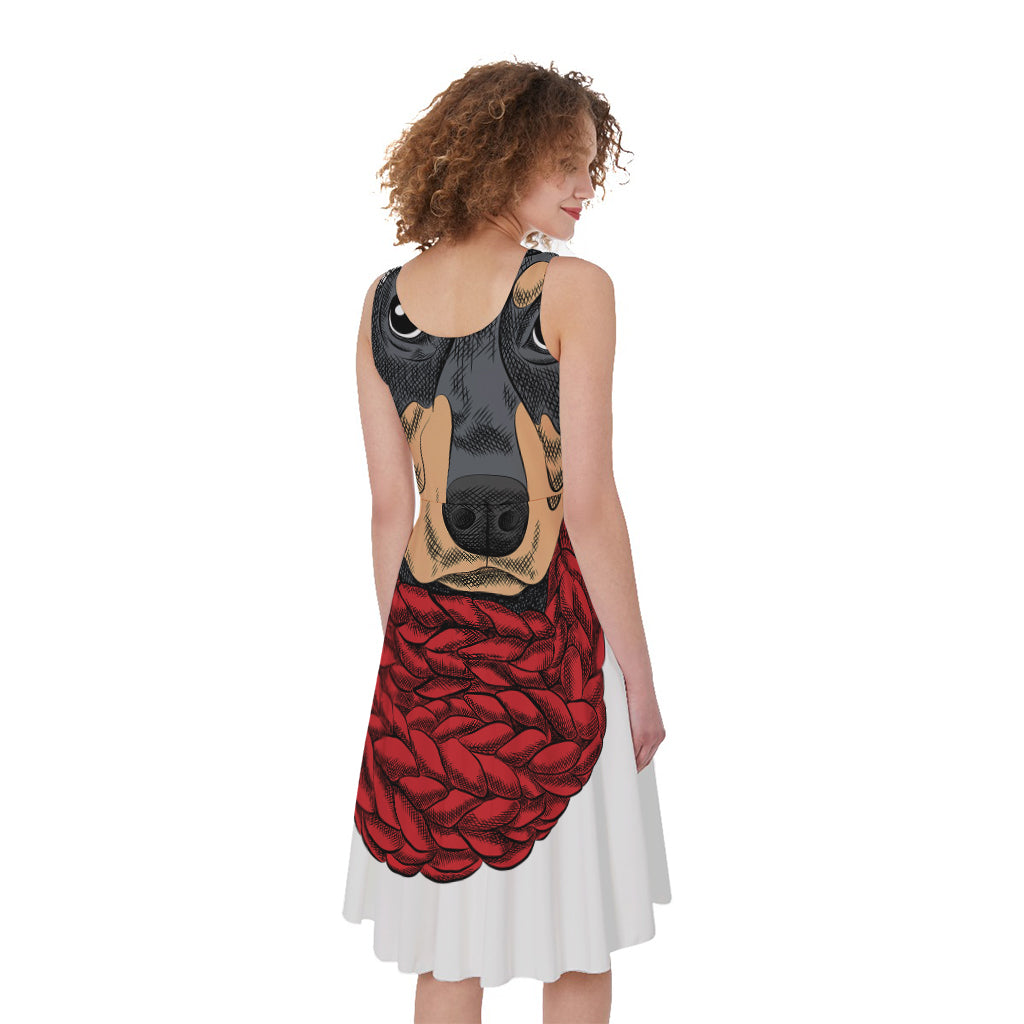 Christmas Santa Dachshund Print Women's Sleeveless Dress