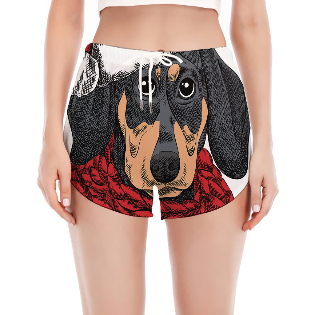 Christmas Santa Dachshund Print Women's Split Running Shorts