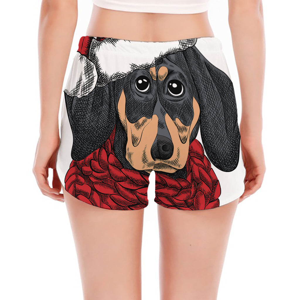 Christmas Santa Dachshund Print Women's Split Running Shorts