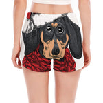 Christmas Santa Dachshund Print Women's Split Running Shorts