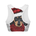 Christmas Santa Dachshund Print Women's Sports Bra