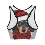 Christmas Santa Dachshund Print Women's Sports Bra