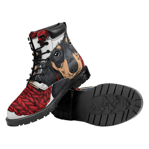 Christmas Santa Dachshund Print Work Boots