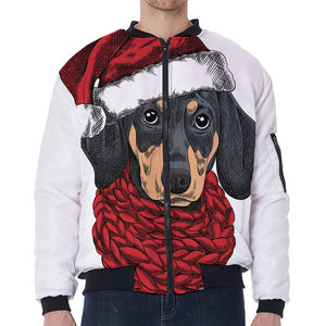 Christmas Santa Dachshund Print Zip Sleeve Bomber Jacket