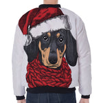 Christmas Santa Dachshund Print Zip Sleeve Bomber Jacket