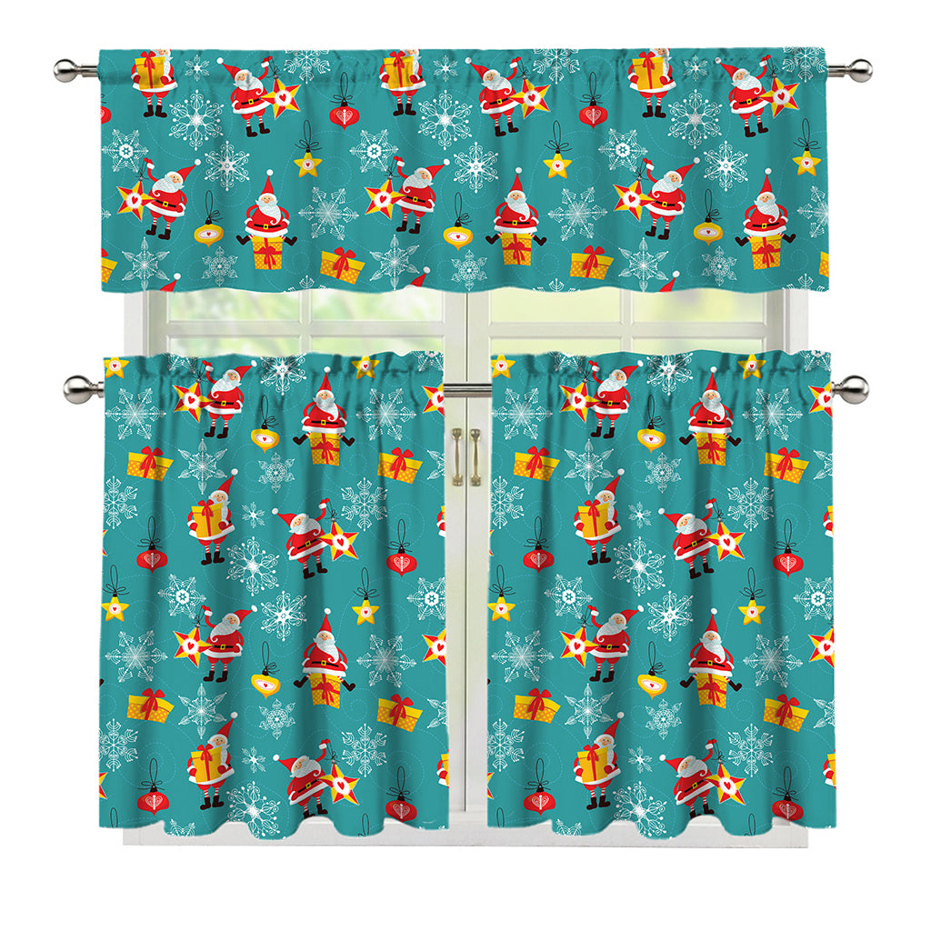 Christmas Santa Gift Pattern Print 3 Piece Kitchen Curtains