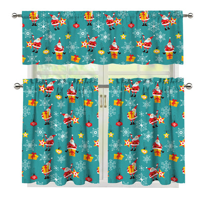 Christmas Santa Gift Pattern Print 3 Piece Kitchen Curtains