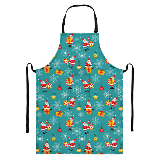 Christmas Santa Gift Pattern Print Bib Apron With Pocket