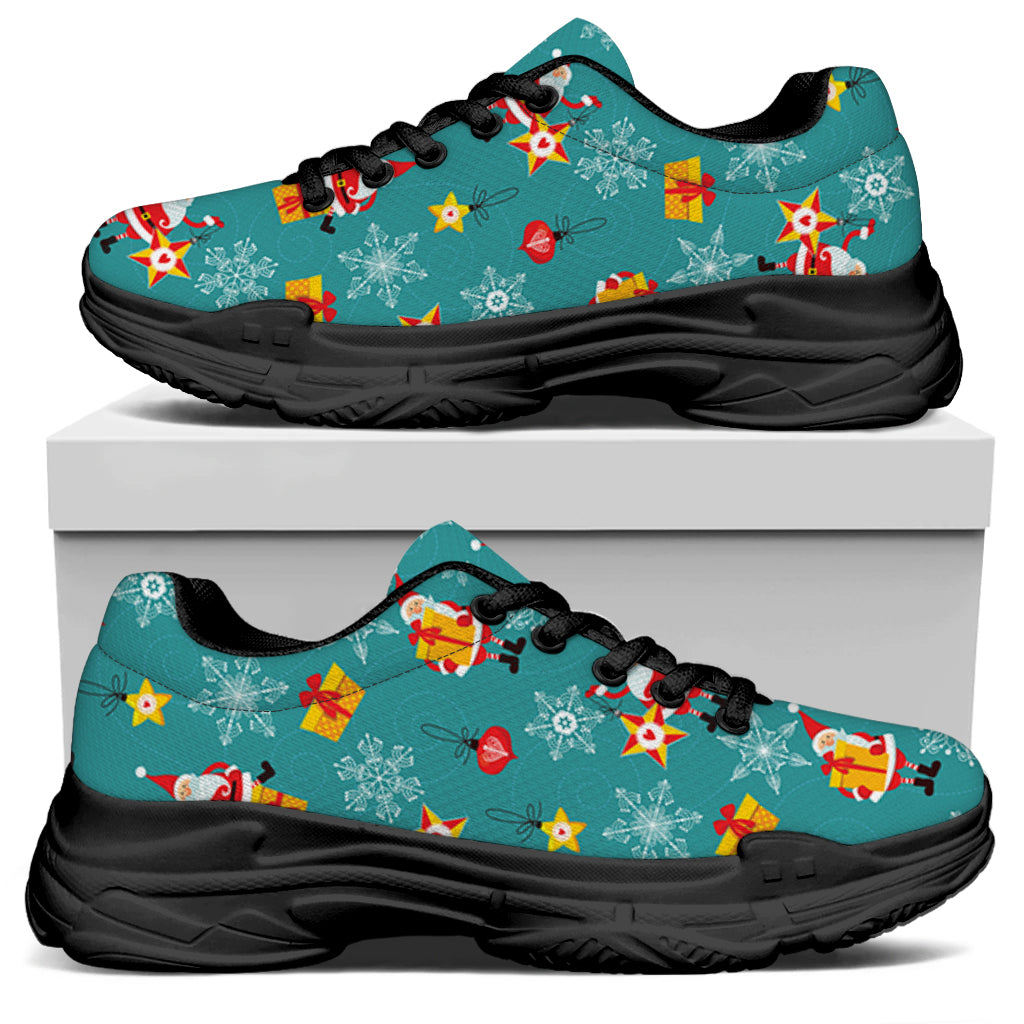 Christmas Santa Gift Pattern Print Black Chunky Shoes