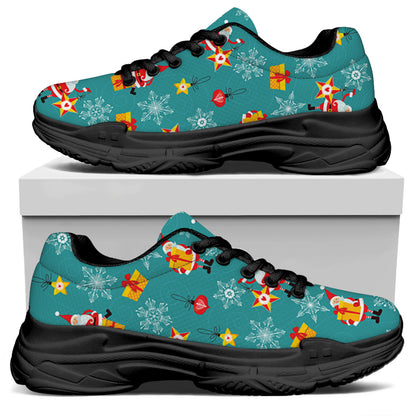 Christmas Santa Gift Pattern Print Black Chunky Shoes