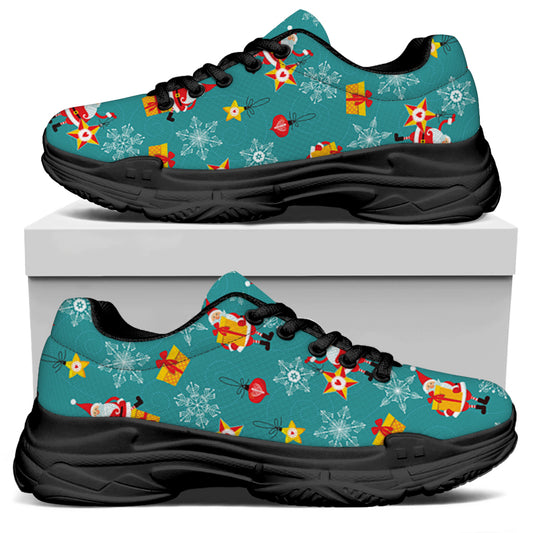 Christmas Santa Gift Pattern Print Black Chunky Shoes