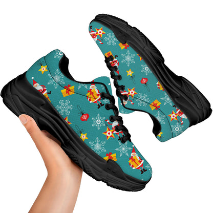 Christmas Santa Gift Pattern Print Black Chunky Shoes