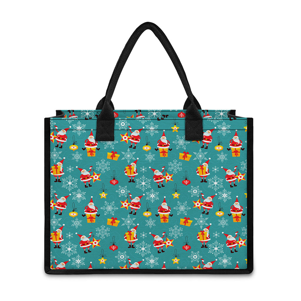 Christmas Santa Gift Pattern Print Canvas Tote Bag