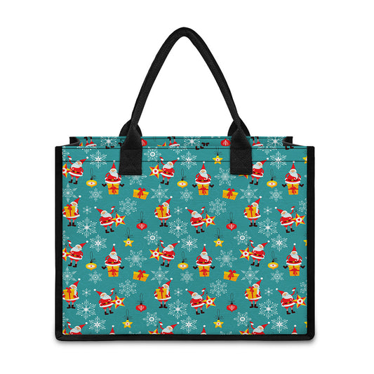 Christmas Santa Gift Pattern Print Canvas Tote Bag