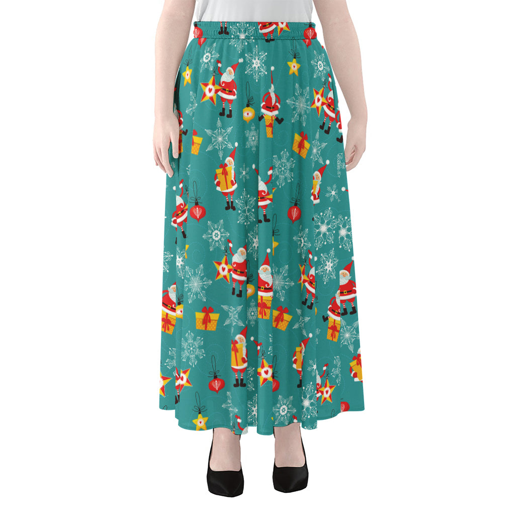 Christmas Santa Gift Pattern Print Chiffon Maxi Skirt