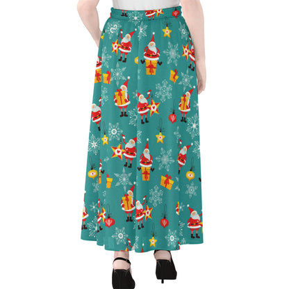 Christmas Santa Gift Pattern Print Chiffon Maxi Skirt
