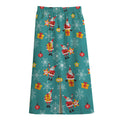 Christmas Santa Gift Pattern Print Cotton Front Slit Maxi Skirt