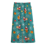 Christmas Santa Gift Pattern Print Cotton Front Slit Maxi Skirt