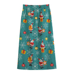 Christmas Santa Gift Pattern Print Cotton Front Slit Maxi Skirt