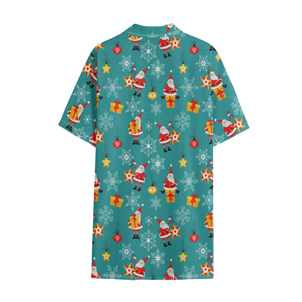 Christmas Santa Gift Pattern Print Cotton Hawaiian Shirt