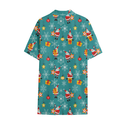 Christmas Santa Gift Pattern Print Cotton Hawaiian Shirt