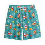 Christmas Santa Gift Pattern Print Cotton Shorts