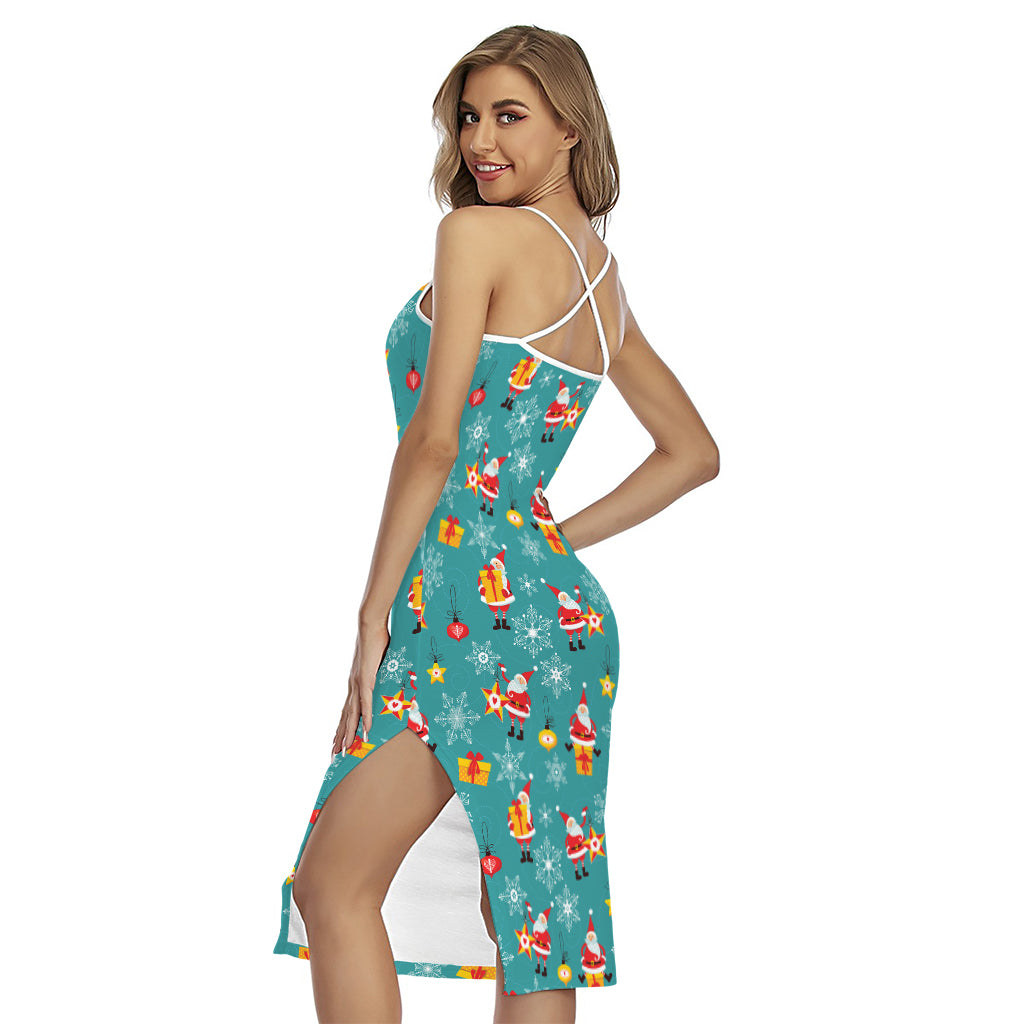 Christmas Santa Gift Pattern Print Cross Back Cami Dress
